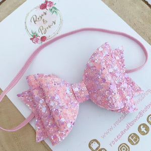 Pink and Purple Glitter Hair Bow Headband or Clip