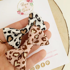 Leopard Print Bow Set - Headbands or Clips