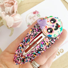 Load image into Gallery viewer, Sugar skull large snap clip - Halloween hair clip - day of the dead pumpkin hair clip
