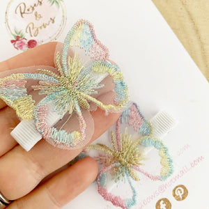 Rainbow embroidered butterfly clip