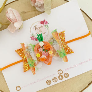 Easter Carrot Shaker Transparent and Glitter Hair Bow Headband or Clip