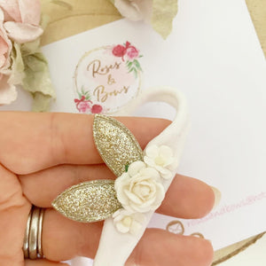 Dainty Bunny Ears Easter headband - White and Gold Headband