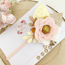 Load image into Gallery viewer, Felt flower clip or headband - blush and gold flower headband
