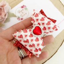 Load image into Gallery viewer, Valentine’s Red Heart Hair Bow Headband or Clip
