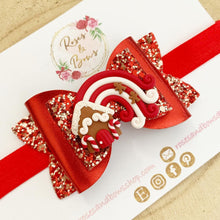 Load image into Gallery viewer, Red Gingerbread House Hair Bow Clip or Headband
