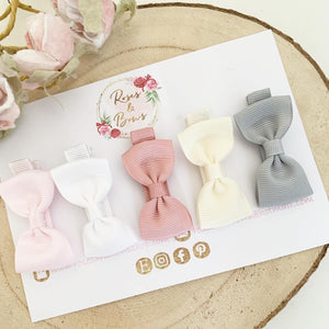 Muted neutrals Small Hair Bow Clip Set