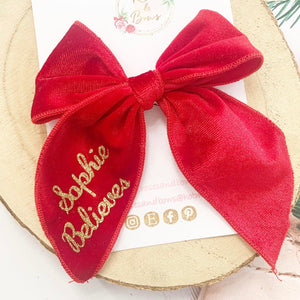 Red Velvet Personalised Christmas Hair Bow Headband or Clip