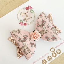 Load image into Gallery viewer, Pink reindeer Glitter Hair Bow Headband or Clip

