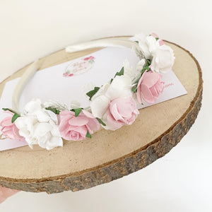 Pink and white flower crown headband