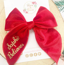 Load image into Gallery viewer, Red Velvet Personalised Christmas Hair Bow Headband or Clip
