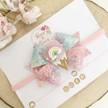 Load image into Gallery viewer, Rainbow Ice Cream Hair Bow Headband or Clip
