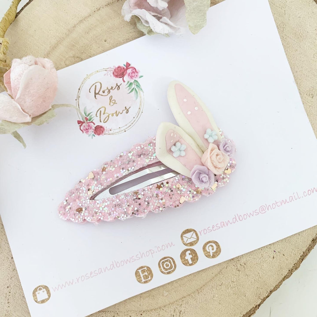 Large Easter Bunny Ears Glitter snap clip