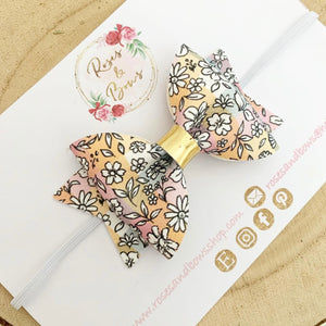 Floral pinch Hair Bow Headband or Clip