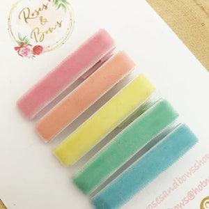 Pastel Velvet Ribbon Fringe Clips Pack 5 - Small Clips - Mini Clips - Clip Pack - Baby Hair Clips - Toddler Hair Clips - Lined hair clip