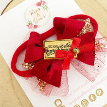 Load image into Gallery viewer, Christmas Believe Train Ticket Glitter and Tulle Hair Bow Headband or Clip
