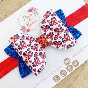 Coronation Union Jack Glitter Bow Headband or Clip