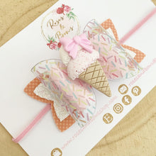 Load image into Gallery viewer, Pink Ice Cream Hair Bow Headband or Clip
