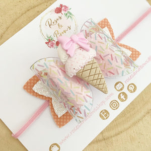 Pink Ice Cream Hair Bow Headband or Clip