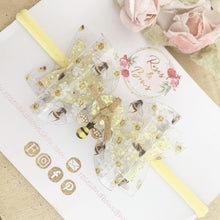 Load image into Gallery viewer, Bee Transparent and Glitter Hair Bow Headband or Clip
