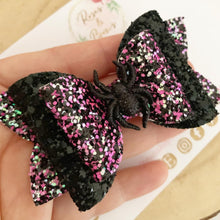 Load image into Gallery viewer, Spider Halloween Glitter Bow Headband or Clip
