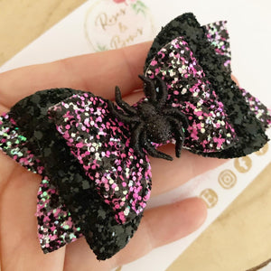 Spider Halloween Glitter Bow Headband or Clip