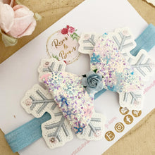 Load image into Gallery viewer, Blue Snowflake Hair Bow Clip or Headband
