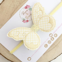 Load image into Gallery viewer, Lemon School Gingham butterfly Hair Bow Headband or Clip
