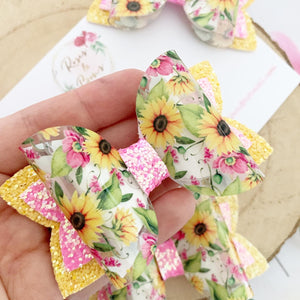 Sunflower Transparent Glitter Bow Headband or Clip