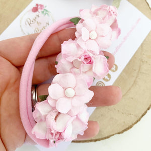 Pink flower crown nylon headband - Flower Crown Headband