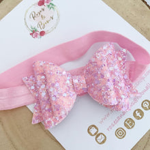 Load image into Gallery viewer, Pink and Purple Glitter Hair Bow Headband or Clip
