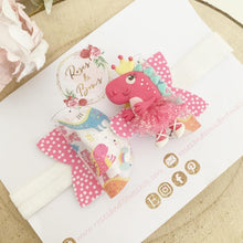 Load image into Gallery viewer, Dancing dinosaur transparent Glitter Hair Bow Headband or Clip
