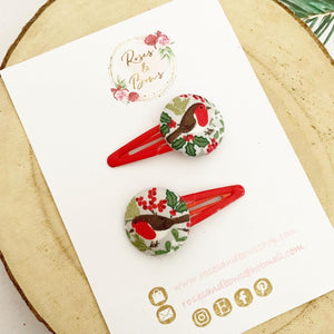 Christmas Robin Button Snap Clips