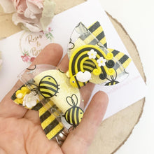 Load image into Gallery viewer, Bee Rainbow Hair Bow clip or headband
