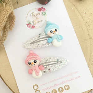 Snowman glitter snap clip set