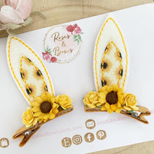 Load image into Gallery viewer, Sunflower Stand Up Bunny Ear Clips - Easter Bunny Clips
