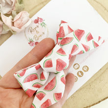 Load image into Gallery viewer, Watermelon cotton hand tied Hair Bow Headband or Clip
