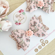 Load image into Gallery viewer, Pink reindeer Glitter Hair Bow Headband or Clip
