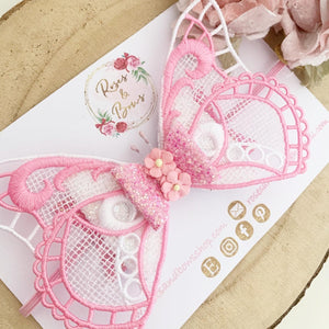 Pink Butterfly Hair Bow Headband or Clip