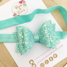 Load image into Gallery viewer, Mint Green Glitter Hair Bow - Green Glitter Hair Bow Hair Clip or Headband
