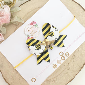Bee Charm Hair Bow Headband or Clip