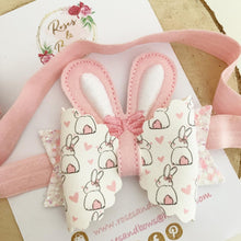 Load image into Gallery viewer, Bunny Ears Hair Bow Headband or Clip - Pink Sequin Bunny Rabbit Ears Hair Bow
