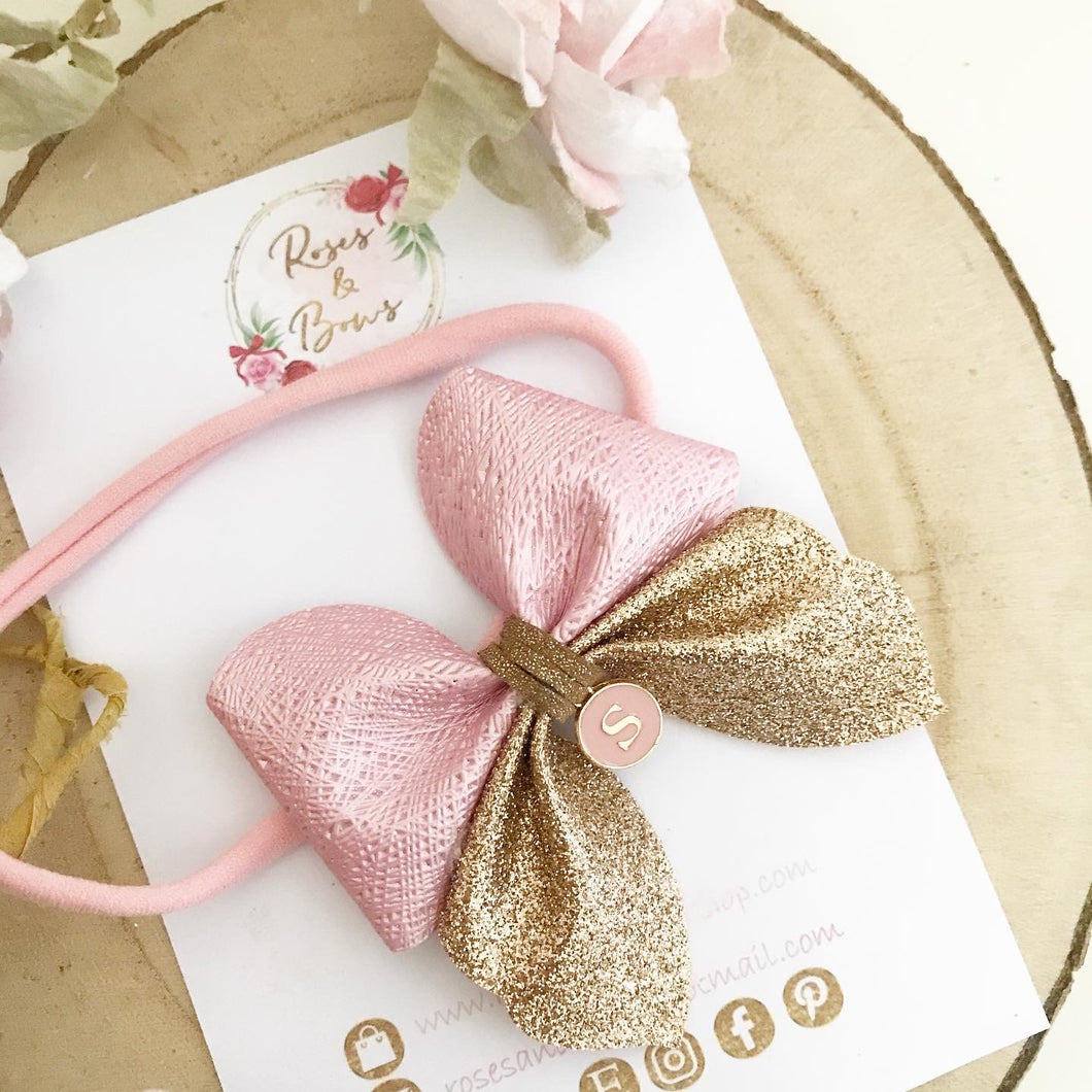 Personalised initial glitter hair bow Clip or Headband