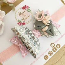 Load image into Gallery viewer, Pink and Silver Deer Hair Bow Headband or Clip
