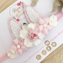 Load image into Gallery viewer, Pink and White Bunny Ears Easter headband - Girls Hairband - Photo Prop
