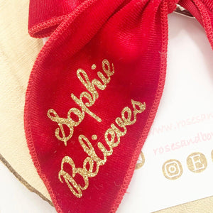 Red Velvet Personalised Christmas Hair Bow Headband or Clip