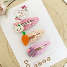 Load image into Gallery viewer, Easter scalloped snap clip set - Easter bunny, carrot and egg set
