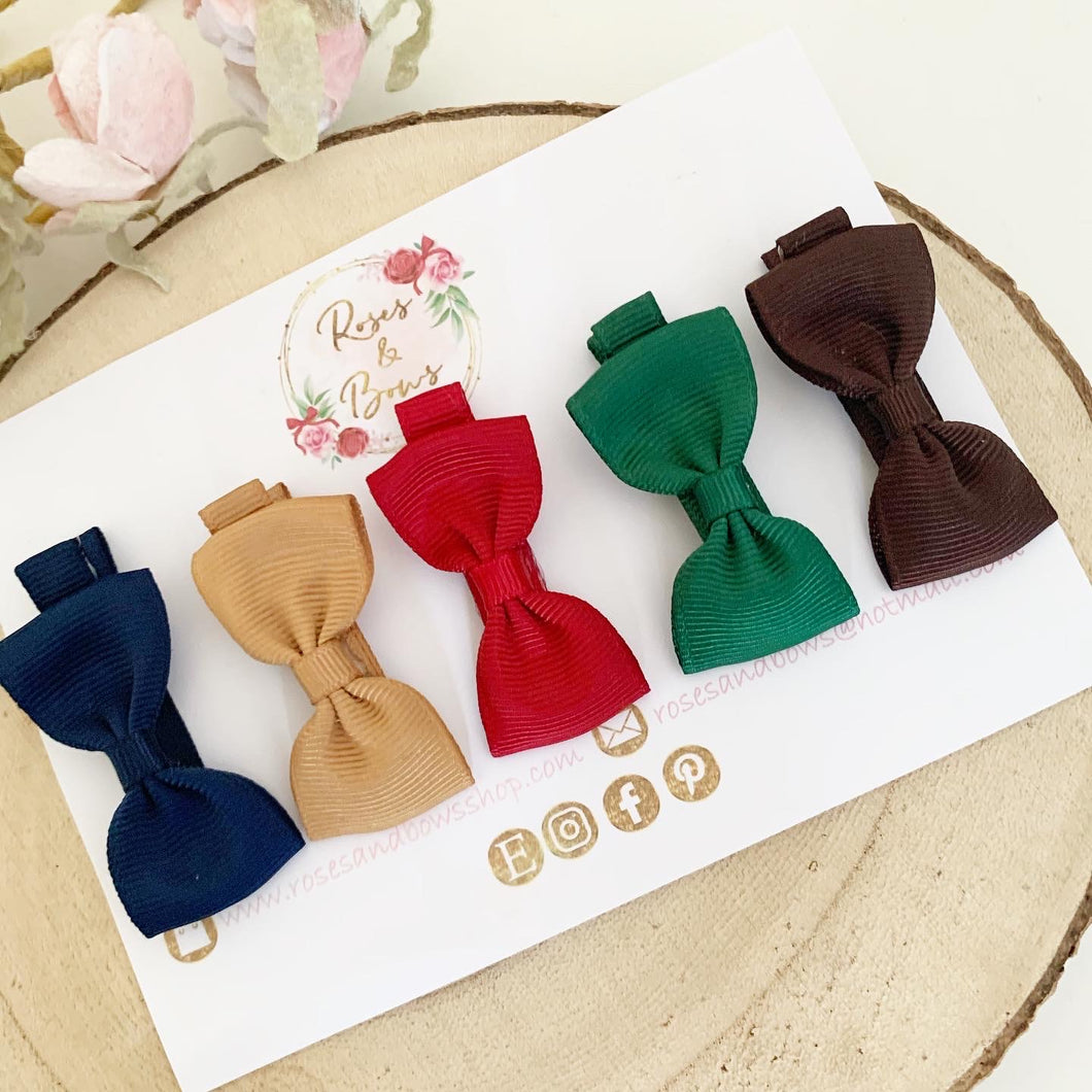 Autumn colours ribbon Small Hair Bow Clip Set