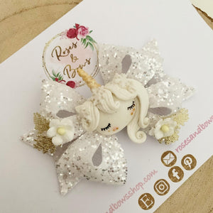 Winter Unicorn Hair Bow Headband or Clip