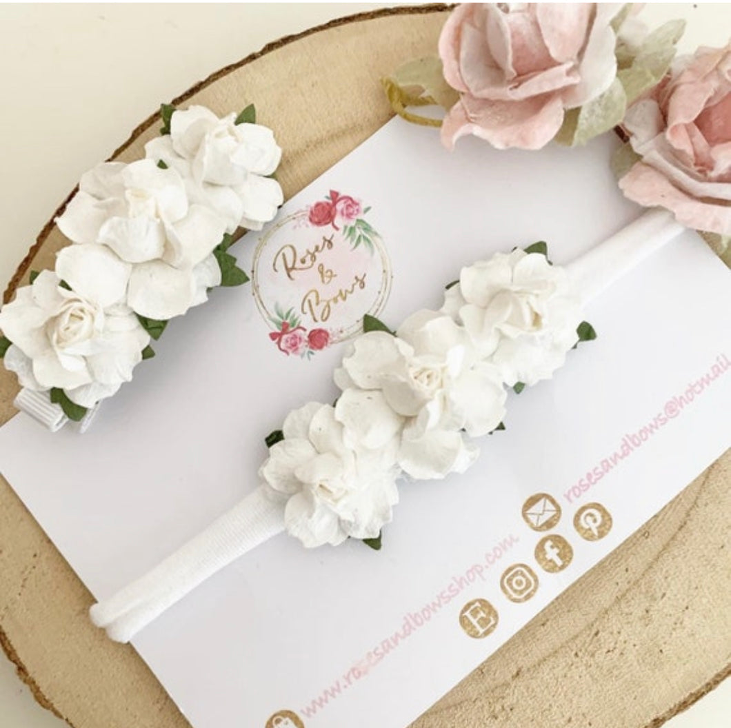 White flower headband or clip