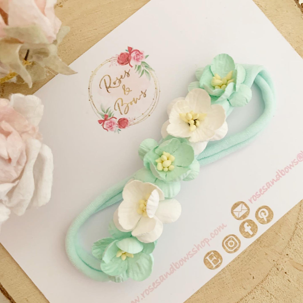 Mint cherry blossom nylon headband